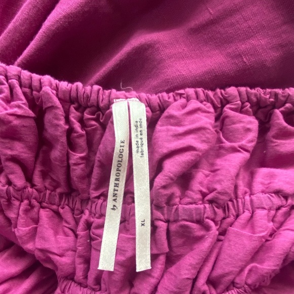 Anthropologie Smocked-Waist Linen Mini Dress XL Milkmaid Boho Ruffle Feminine - Picture 5 of 11